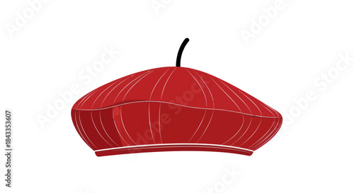 A vibrant red beret with a small black stem on top.