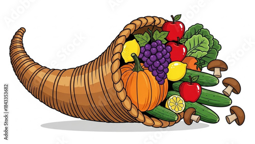 Abundant Cornucopia overflowing with Vegetables and Fruits
