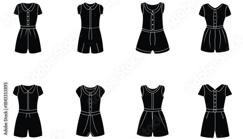 Baby romper design, kids clothing template, long sleeve jumpsuit, infant wear vector, toddler outfit sketch, CAD drawing flat vector illustration