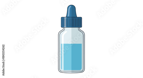 Blue Liquid in a Clear Glass Dropper Bottle with Blue Cap.