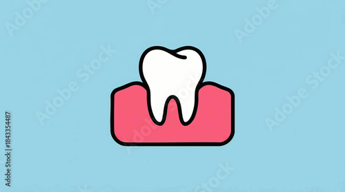 Stylized cartoon tooth illustration representing dental health on a soft blue background, ideal for healthcare and educational uses