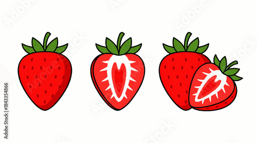 Vibrant Red Strawberries Artfully Arranged Whole and Sliced for Freshness