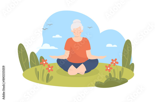 granny doing mediation outdoor