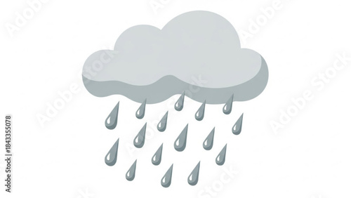 Rain Cloud with Droplets Falling on White Background