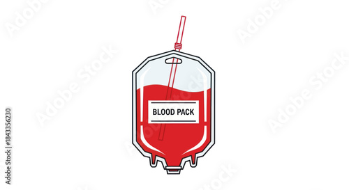 Illustration of a Blood Pack with Red Liquid and Straw.