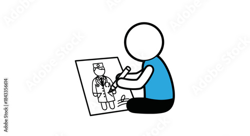 Stick figure artist drawing a doctor in a lab coat and stethoscope.