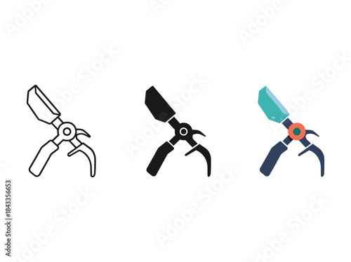 Pruning shears icon set in different styles