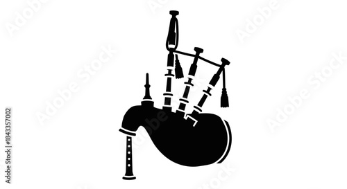 Silhouette of a traditional Scottish bagpipe musical instrument.