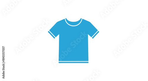 Simple Blue T-Shirt Icon with Crew Neck and Short Sleeves.
