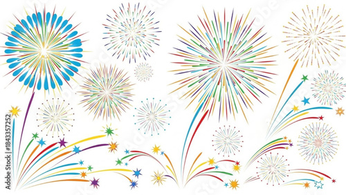 Colorful Fireworks Exploding in Night Sky with Stars