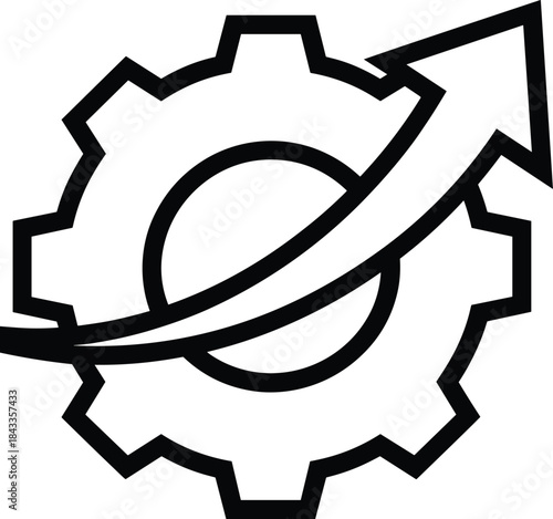 Business growth optimization icon with gear and upward arrow, process improvement, performance upgrade, automation, technology strategy, scalable system, business interface