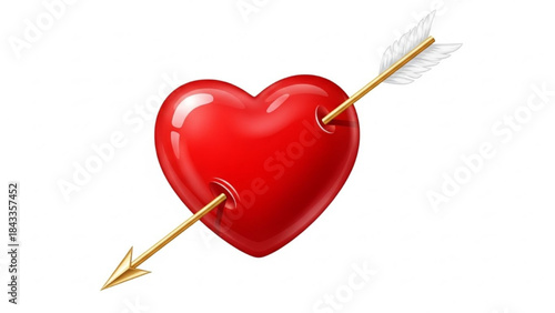 Red Heart Pierced by Arrow Isolated on White Background