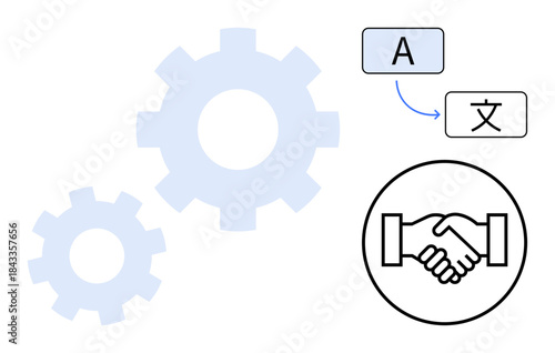 Language translation concept. Language translation symbols, teamwork elements, and cultural exchange. Language translation facilitating communication and collaboration globally. For business