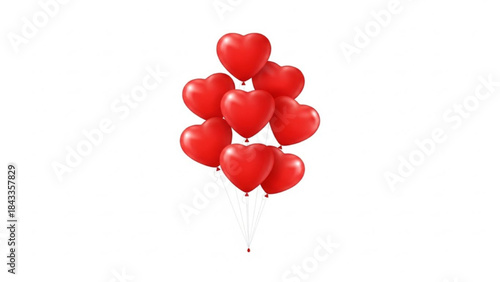 Red Heart Balloons Floating on White Background