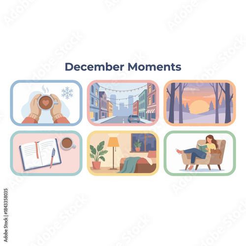 December Moments Cozy Lifestyle Vector Collage