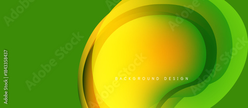 Abstract green yellow gradient layers create dynamic flowing background. Modern design features smooth curves, visual appeal.
