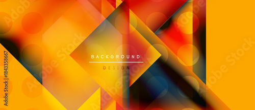 Abstract geometric pattern. Orange, red hues dominate design. Overlapping shapes create dynamic visual effect. Modern background texture.