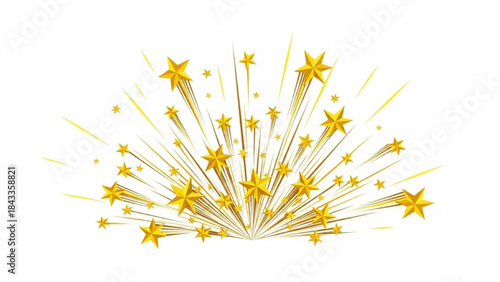 Golden Fireworks Exploding on White Background