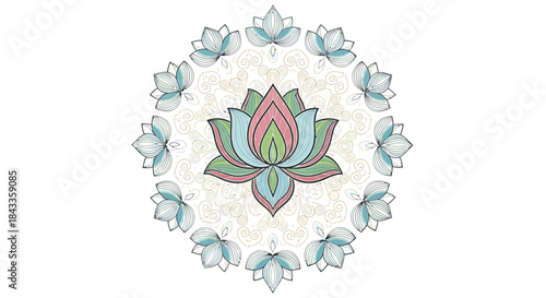 Delicate Mandala of Pastel Lotus Flowers in Bloom.