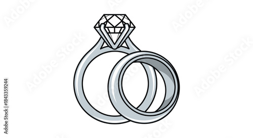 Wedding Rings: Diamond Engagement Ring and Plain Band Symbolizing Love and Commitment.