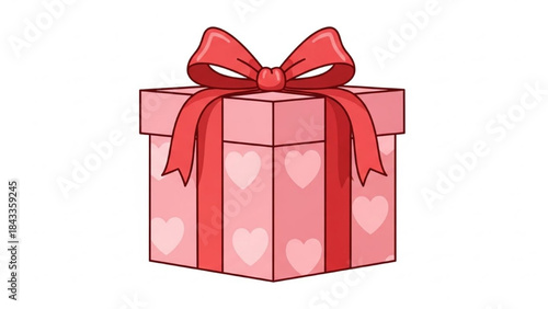Pink Gift Box with Red Ribbon and Hearts