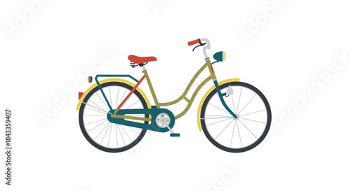 Colorful Vintage Bicycle with Red Seat and Handlebars.