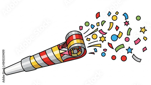 Colorful Party Popper Exploding with Confetti