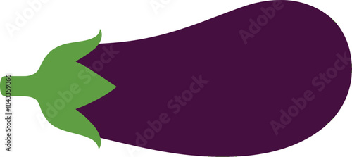 A vibrant illustration of a single dark purple eggplant with a fresh green stem