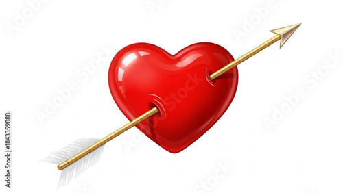 Red Heart Pierced by Arrow Isolated on White Background