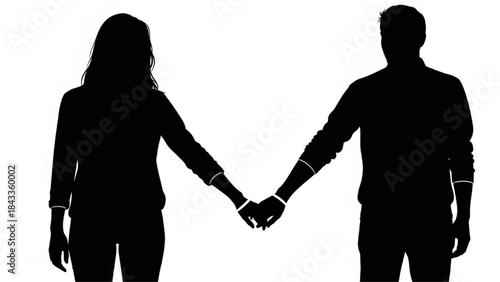 Loving Couple Holding Hands Silhouette Isolated on White