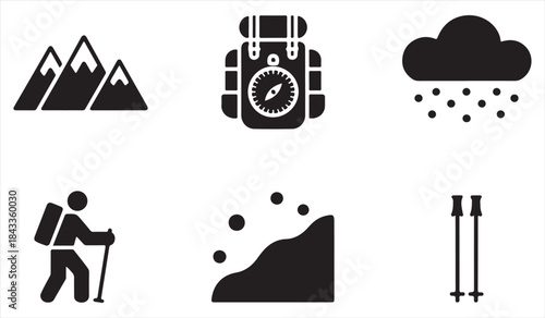 Travel exploration and climate symbol silhouette set