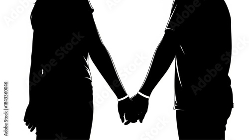 Loving Couple Holding Hands in Silhouette