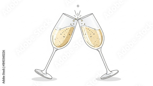 Champagne Glasses Clinking Together on White Background