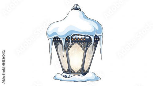 Frozen Lantern with Icicles on Snow