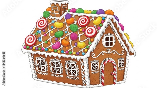 Gingerbread House with Colorful Candies on Roof