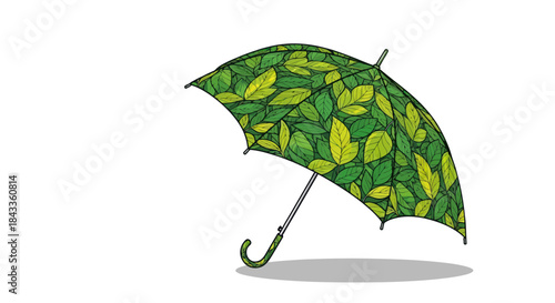Green Umbrella with Leaf Pattern for Nature Protection.