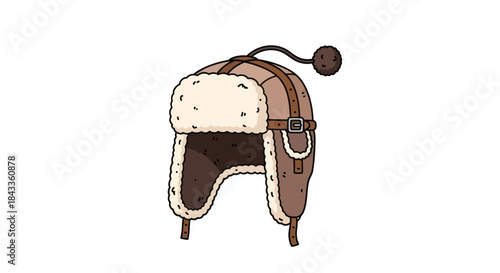 Cartoon Ushanka Hat with Ear Flaps and Strap Detail.