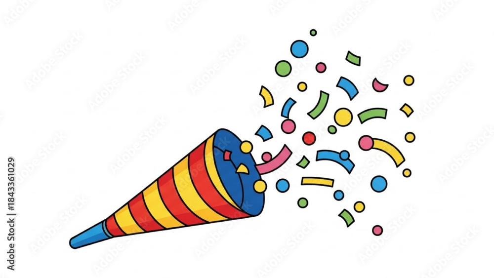 Obraz premium Colorful Party Horn Blowing Confetti