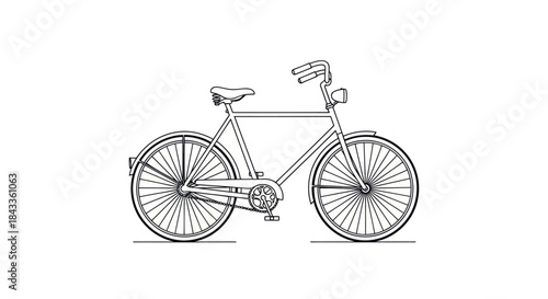Classic Bicycle Line Drawing with Spoked Wheels and Handlebars.