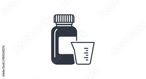 Medicine Bottle and Measuring Cup Illustration.
