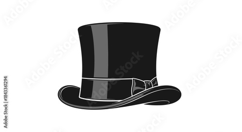 Elegant Black Top Hat with White Band and Brim.