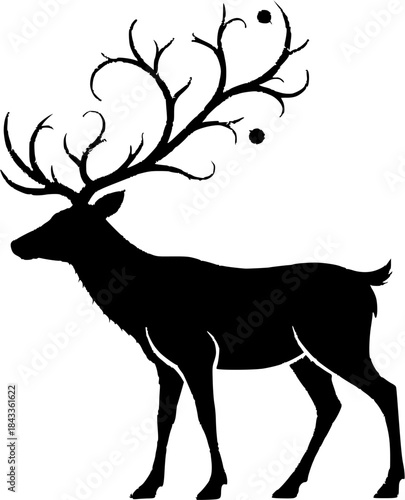 Black Deer Silhouette with Antlers on White Background