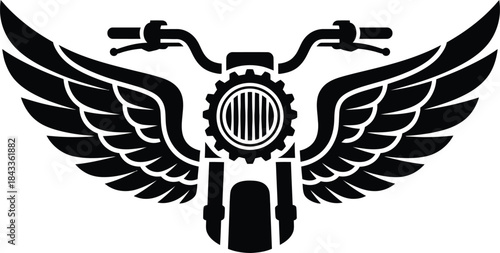 Motorcycle Wings Emblem – Detailed Monochrome Biker Handlebar and Gear Symbol of Freedom & Adventure