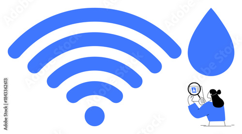 Connectivity concept. Connectivity ed with wireless symbol and water drop, highlighting digital connections and data analysis. Connectivity for technology, digital communication, and cloud services