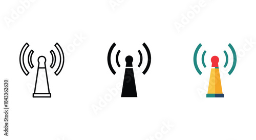 Set of three different style mobile tower icons