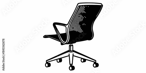 Modern ergonomic office chair vector illustration, swivel desk chair silhouette with wheels isolated on white background.