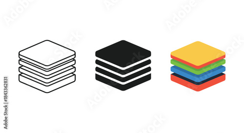 Stack of layers in different styles and colors