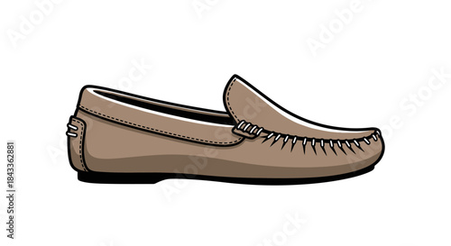 Stylish Tan Leather Loafer Shoe with Decorative Stitching Detail.