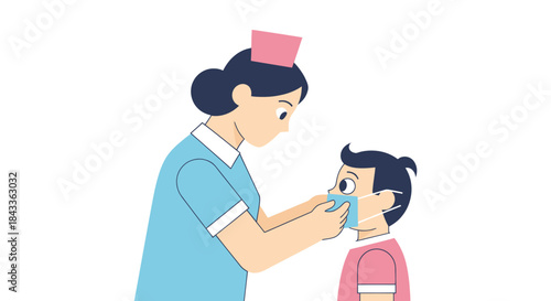 Nurse Administering Inhaler Treatment to a Young Child.