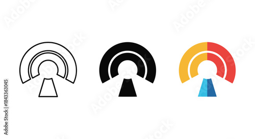 Set of three different wi fi signal icon in black white and color